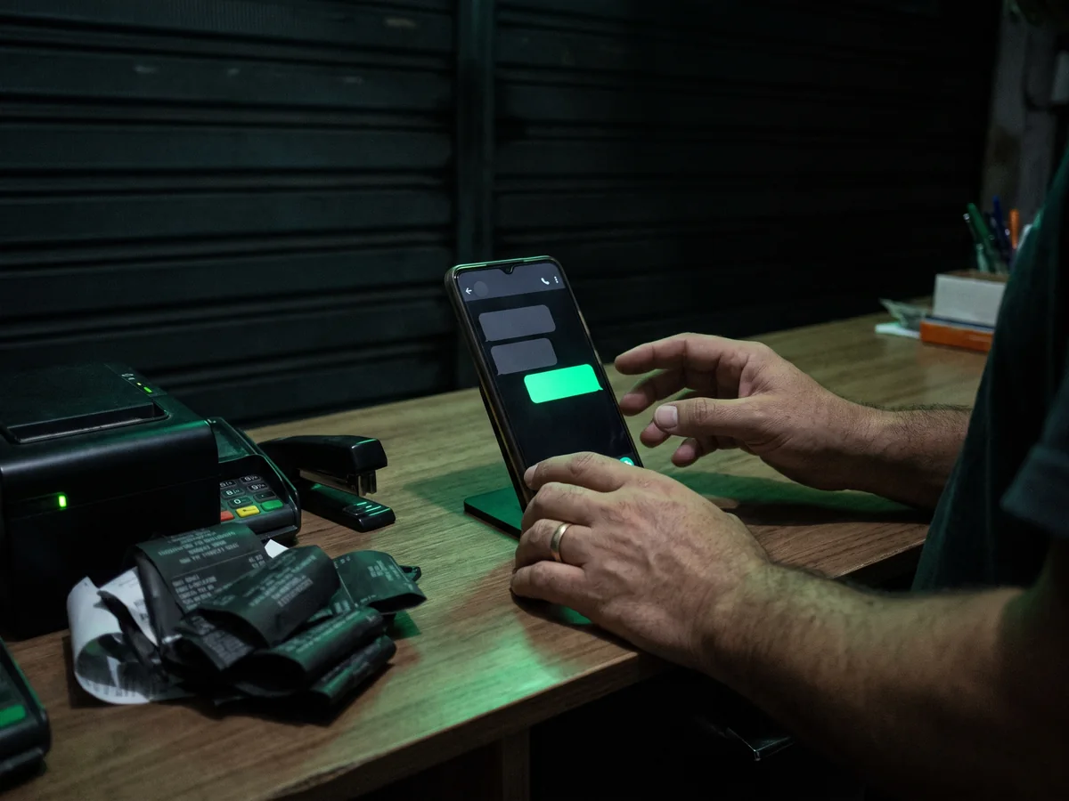 Celular respondendo um cliente no WhatsApp de madrugada, com a loja fechada